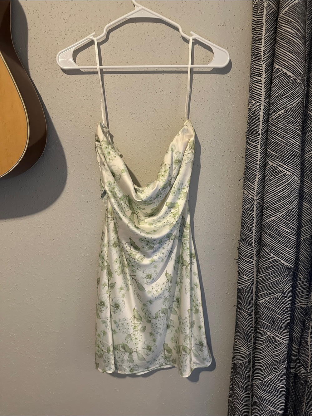 Satin Floral Cowl Back Slip Dress in White & Pale Green